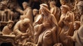 Exquisite hand-carved wooden nativity scene, capturing the holy familyâs serene moment in Bethlehem. Royalty Free Stock Photo