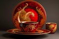 Exquisite hand-painted dinnerware, Bold, fiery crimson