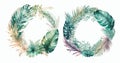 Exquisite Hand-Painted Watercolor Wreaths Featuring Lush Greenery, Tropical Leaves, and Ferns - Perfect for Invitations