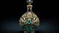 Exquisite Handcrafted Green and Gold Bottle with Ornate Details