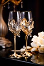 exquisite handmade crystal wine glasses with inlaid stones and precious metals