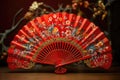 Exquisite Handpainted Chinese Fan Showcasing Auspicious Symbols Chinese New Year. Generative AI