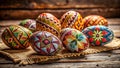 Exquisite Handwoven Easter Eggs Delightful Spring Crafts Featuring Intricate Thread Patterns for a Unique Easter Royalty Free Stock Photo