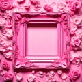 Ornamental Pink Frame: Illustration with Blank Canvas, Surrounded by Pink Flowers