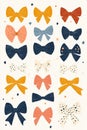 Colorful collection of bows in various sizes and patterns featuring orange, blue, red, and white shades on a light Royalty Free Stock Photo