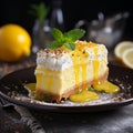 lemon drizzle cheesecake with cream and mint