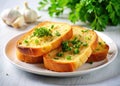 Minimalist Garlic Bread Breakfast A Simple Yet Delicious Morning Meal Captured with Precision and Visual Appeal Royalty Free Stock Photo