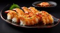 An exquisite Japanese-style prawn dish: succulent tempura-battered prawns, fried to golden crisp