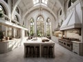 Exquisite kitchen space within a luxurious new home, adorned with pristine white cabinetry and wood detailing. Enhancing Royalty Free Stock Photo