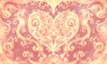 Exquisite lace big heart on a pink background, heavily decorated, with a frame. Romantic background with magic patterns