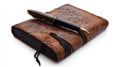 A beautifully crafted leather notebook sits elegantly with a sleek pen. Ideal for journaling and note-taking. Capture Royalty Free Stock Photo