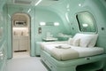 Modern Interior Design in Green and White Colors in Camper Van. AI Generated Royalty Free Stock Photo