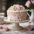 Exquisite Mothers Day Cake on Vintage Stand, Floral Backdrop