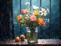 Oil painting - Rainy day flowers Royalty Free Stock Photo