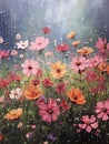 Oil painting - Rainy flowers