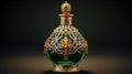 Exquisite Ornate Green Bottle With Gold Decoration