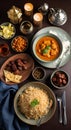 Traditional Iftar Dinner Setting Featuring Dates, Curry, and Ornate Lantern Royalty Free Stock Photo