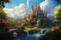 An exquisite painting capturing the essence of a castle nestled in the heart of a serene forest, An enchanting kingdom in a