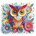 Exquisite Paper Craft: Colorful Owl on Flower Canvas