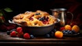 Exquisite Peach Cobbler Photography With Golden Crust And Fresh Berries