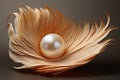 Exquisite pearl shell resting on a novel leaf-shaped stand on plain background close-up shot