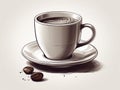 Coffee cup with saucer drawn with graphic pencil. Generative AI