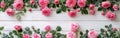 Exquisite Pink Rose Bouquet on White Wood Background - Top View with Ample Copy Space Royalty Free Stock Photo