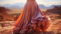 Exquisite Pink Ruffled Dress: Dramatic Maxi Skirt With Desert Landscape