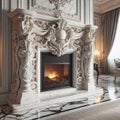 Exquisite polished marble frames the firebox bestowing a touch Royalty Free Stock Photo