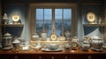Exquisite porcelain collection displayed in a room Royalty Free Stock Photo