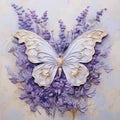 Exquisite Realism: White Butterfly On Lavender Relief Sculpture Painting