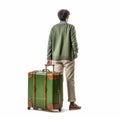 Exquisite Retro Vintage Style Man Walking With Green Suitcase