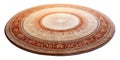 Exquisite round carpet with detailed beige and brown patterns, combining classic and modern styles, perfect for adding