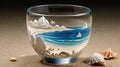 Exquisite Ryukyu Glass Cup with Sandblasted Ocean Scene: Capturing Serene Waves on a Pristine Beach