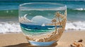 Exquisite Ryukyu Glass Cup with Sandblasted Ocean Scene: Capturing Serene Waves on a Pristine Beach