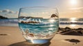 Exquisite Ryukyu Glass Cup with Sandblasted Ocean Scene: Capturing Serene Waves on a Pristine Beach