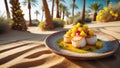 Delicious Grilled Scallops with Mango Salsa on a Sunny Beach Royalty Free Stock Photo