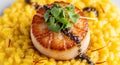 Seared Scallop with Saffron Risotto -. Royalty Free Stock Photo