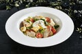 Exquisite Serving White Restaurant Plate of Homemade Chicken and Anchovies Caesar or Cesar Salad