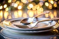 Exquisite Silverware Closeup on a Pristine White Plate A Detailed Table Setting for a Luxurious Dining Experience Royalty Free Stock Photo