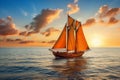 Exquisite Sunset Horizon. Majestic Luxury Yacht Gracefully Sailing on the Expansive Open Sea Royalty Free Stock Photo