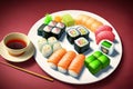 exquisite sushi platter, assorted fresh rolls Royalty Free Stock Photo