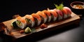 Exquisite Sushi Rolls on Bamboo Mat - Culinary Artistry - Zen Elegance - Minimalistic and Zen