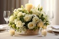 Exquisite table setup with flowers, candles, and elegant decor for a luxurious ambiance,close-up