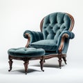 Exquisite Teal Armchair With Upholstered Ottoman - Francis Coates Jones Style Royalty Free Stock Photo