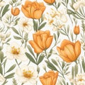 Exquisite top view seamless pattern featuring a captivating array of blooming freesia flowers