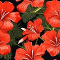 Exquisite top view seamless pattern showcasing a delightful array of blooming geranium flowers
