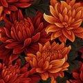 Exquisite top view seamless pattern showcasing the vibrant blossoms of chrysanthemum flowers