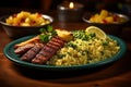 Exquisite traditional Brazilian food menu, delicious delicacy, brazilian food, cuzcuz, cous , cassava, farofa, serving