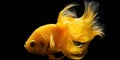 Exquisite Tropical Orange Fish with Large Tail on Black Background